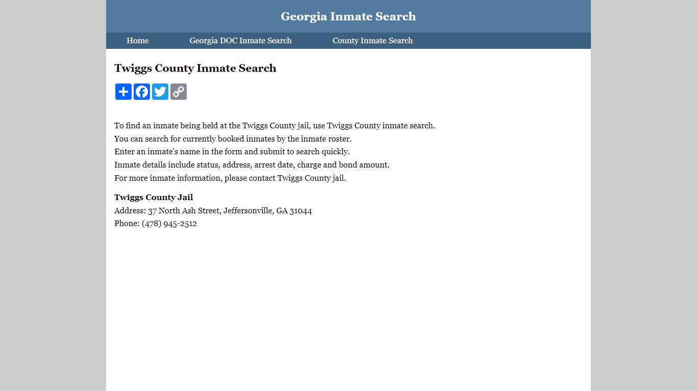 Twiggs County Inmate Search